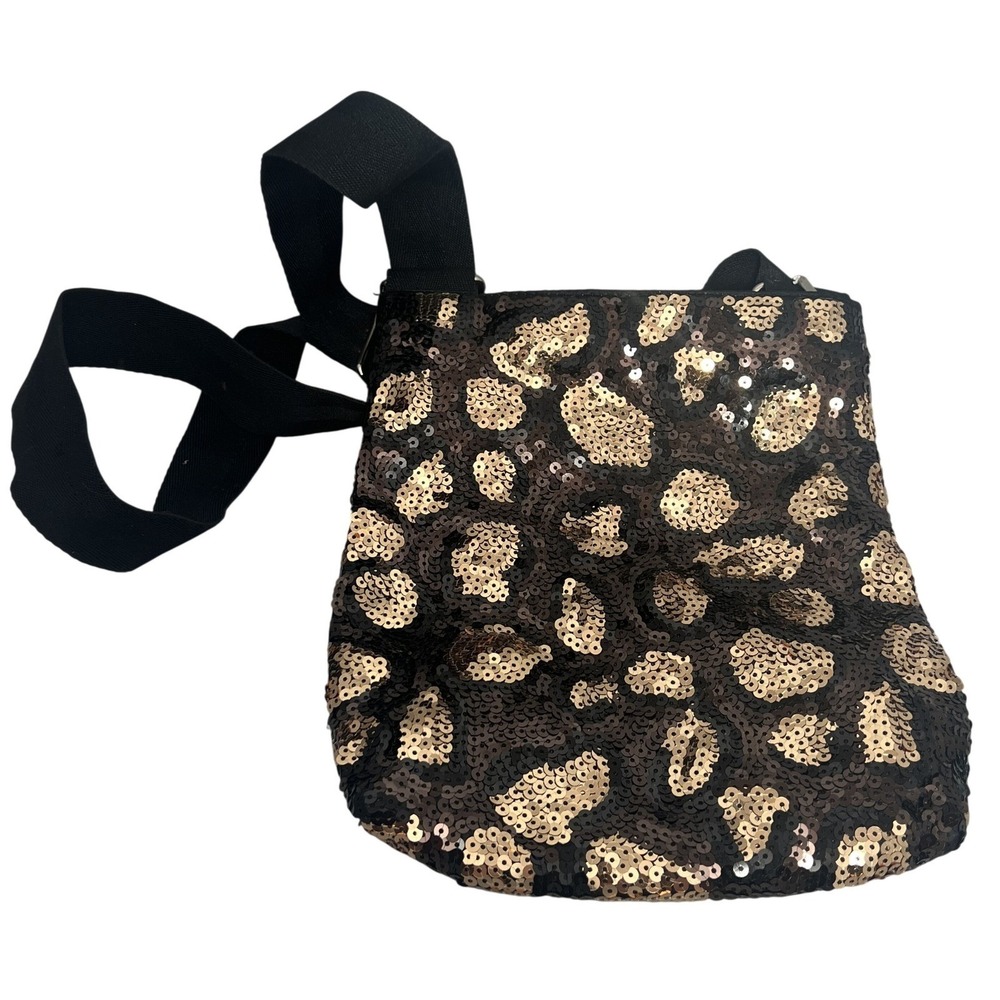 Piper & Blue Women's Black Gold Sequin Leopard Print Crossbody Bag Adjustable